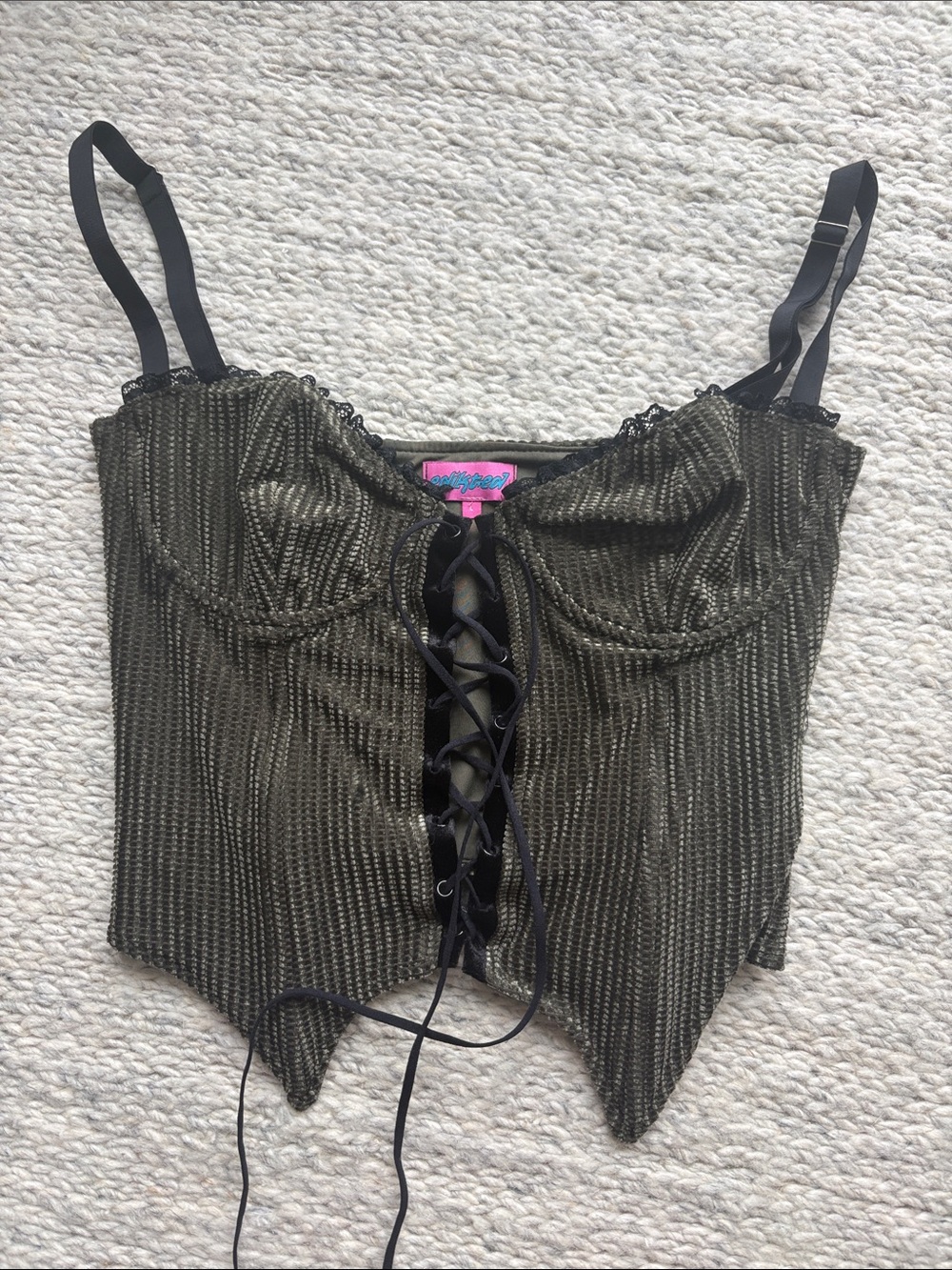Edikted Olive Green Lace-Up Bustier/Corset Top